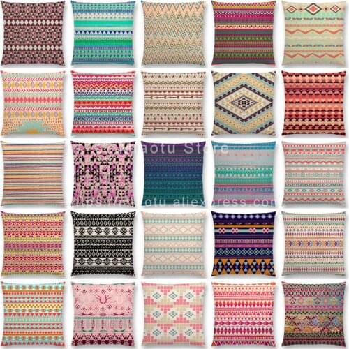 New Colourful Tribal Retro Prints Pillow Case Small Pieces Floral Decorative Pattern Geometric Stripe Rainbow Cushion Cover