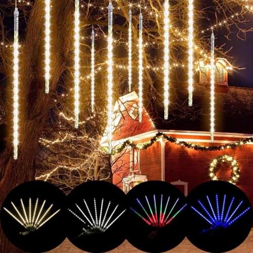 New Year 2022 Home Outdoor Decor 8 Tubes Meteor Shower String Lights Christmas Light Waterproof for Wedding Courtyard Decoration