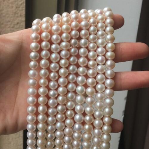 Freshwater Pearl Necklace Round Shape with Size 7-7.5mm Perfect Luster for Jewelry DIY Loose Freshwater Pearls Strands