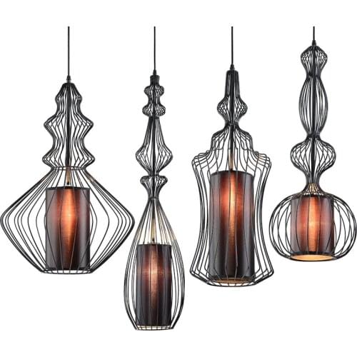 Industrial Retro Iron Birdcage Pendant Lights Nordic Creative Simple Line Strip Hanglamp Restaurant Bar Vintage Hanging Lights