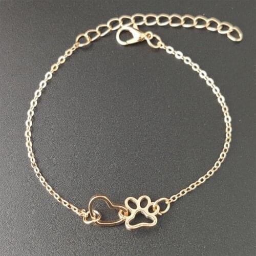 Simple Hollow Out Heart Dog Paw Print Bracelet Fashion Gold Silver Color Metal Bracelet Jewelry Creative Cute Girl Party Gift