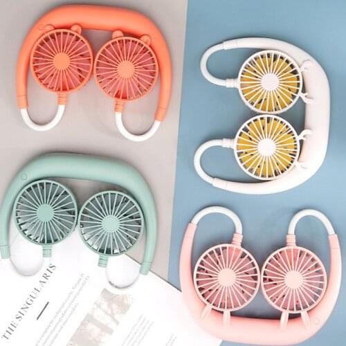 Neck Fan USB Rechargeable Portable Mini Wearable Neckband Electric Dual Neck Flexible For Face Travel Office &Four cute shapes
