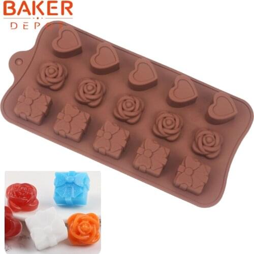 BAKER DEPOT Flower Silicone Chocolate Candy Molds 15 Hole Ice Gummy Jello Baking Tool DIY Cake Decoration