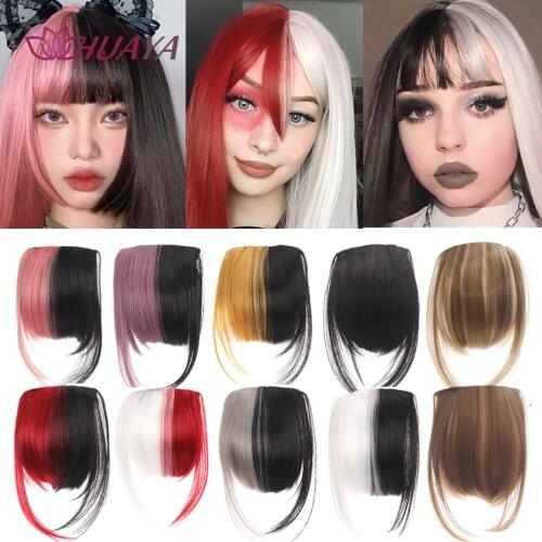 HUAYA Synthetic Fake Bangs Black Bangs Clips Hair Extensions Women Natural Short Fake Fringes Hair Clips Split Two-color