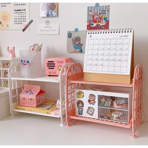 Double-layer Folding Storage Rack Simple Household Desktop Toys Books Pens Children Toys Storage Bathroom Rack Storage Shelf