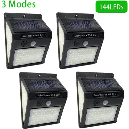 3Mode Waterproof 144 LEDs Solar Motion Sensor Lights Outdoor Sunlight Solar Powered Street Wall Lamp for Garden Decoration