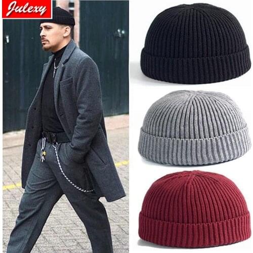 Knitted Hats for Women Skullcap Men Beanie Hat Winter Retro Brimless Baggy Melon Cap Cuff Docker Fisherman Beanies Hats For Men