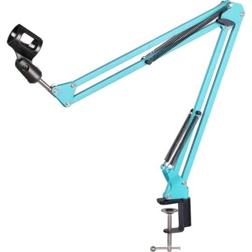P82F Extendable Recording Microphone Holder Suspension Boom Scissor Arm Stand Holder with Microphone Clip Table Mounting Clamp