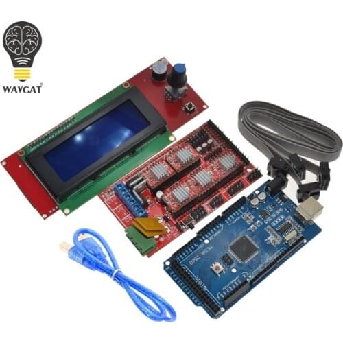 WAVGAT 1Set Mega 2560 R3 + 1pcs RAMPS 1.4 Controller + 5pcs A4988 Stepper Driver Module +1pcs 2004 controller for 3D Printer kit