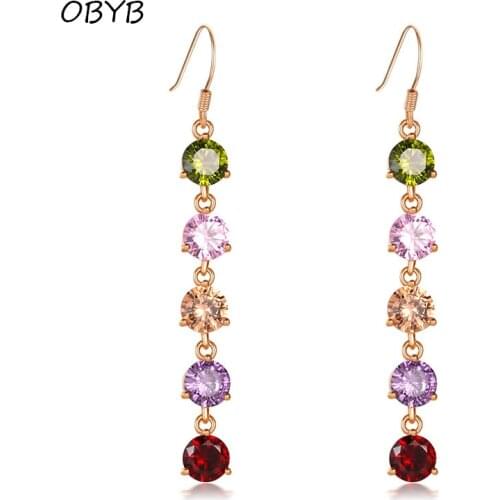 High Quality Colorful Earrings Crystal Long Tassel Earrings for Women Zircon Drop Dangling Earrings Wedding Jewelry Findings