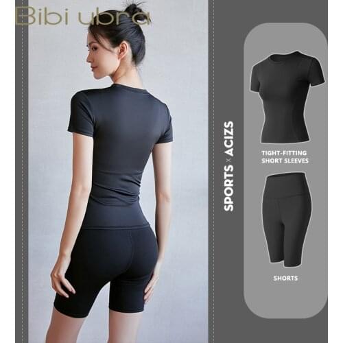 Women Long Sleeve Active Tracksuit Tights Cropped Shirts Sport Suit High Waist Seamless Yoga Set Gym Clothing Fitness Leggings