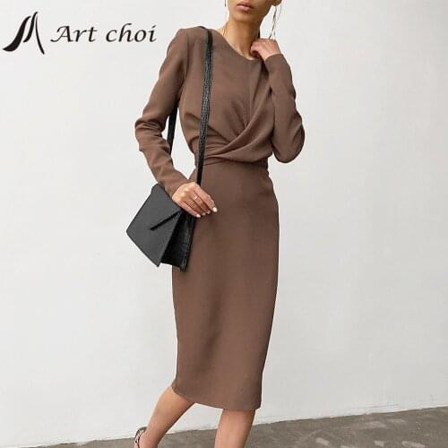 Elegant Women MIDI Bodycon Wrap Dress Skirt Spring Autumn Long Sleeve Ladies Work Office Cross Business Sheath Party Vestido