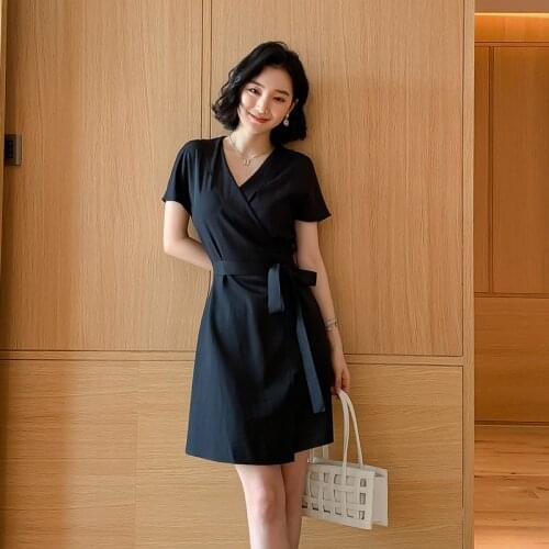 Short Sleeve Balck Dress Women For Summer Retro Office Ladies Dress Women V-neck Sexy Mini Dress Women 2xl