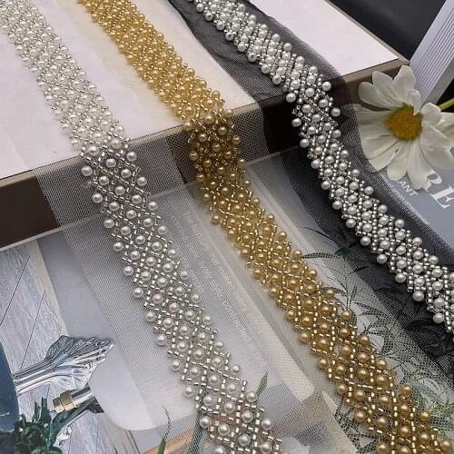 1Yard Black Off White Pearl Beaded Trim Beads Ribbons Handmade Lace Border Sewing Materials For Crafts Clothes Wedding Dress