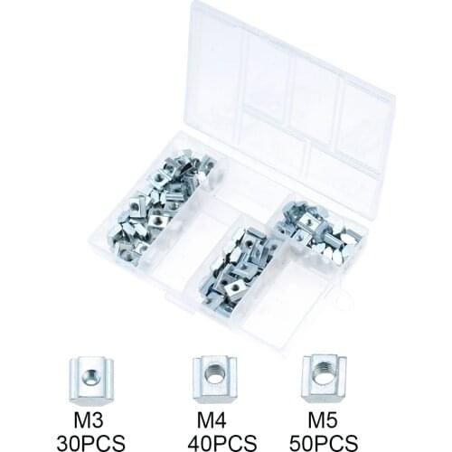 120PCS/Box M3 M4 M5 T Block Square Nuts T-Track Sliding Hammer Nut For Fastener T Slot Aluminum Profile 2020