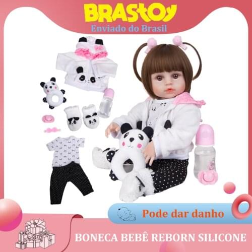 48cm Baby Doll Reborn 100% Silicone Panda Brown Bath Sent From Brazil