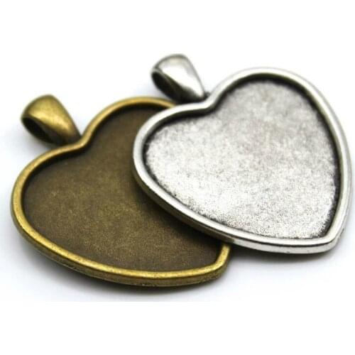 5pcs/lot 30mm Necklace Pendant Setting Antique Bronze Silver Glass Cabochon Blank Base Supplies for Jewelry Finding T311