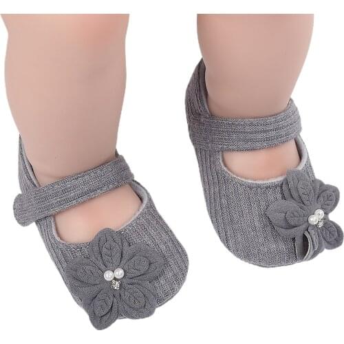 Newborn Baby Girls First Walker Shoes Soft Sole Ballet Slippers with Flower Non-Slip Toddler First Walkers Shoes 0-18M