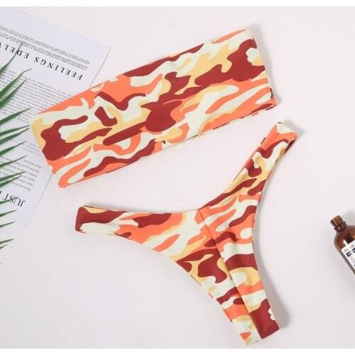 Bandeau Bikini 2021 Mujer Camouflage Swimwear Women Thong High Cut Swimsuit Female Sexy Without Straps Bathing Suit Beach Wear