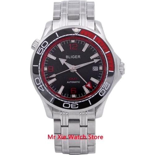 Bliger 41mm Automatic Mechanical Men Watch Sapphire Crystal Luxury Brand Luminous Waterproof Calendar GMT Wristwatch Men