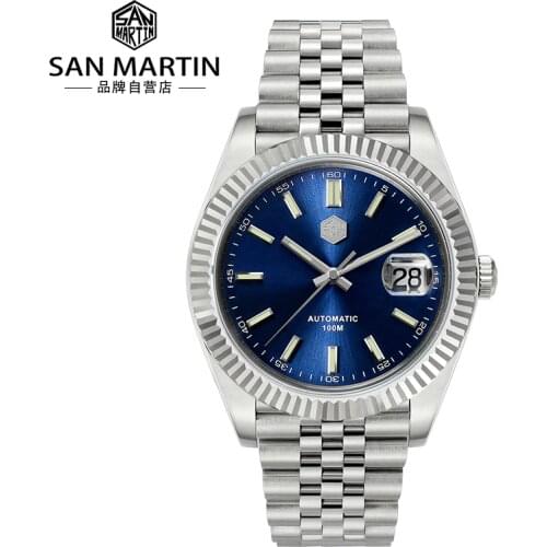 San Martin Men Business Watch Jubilee Bracelet Retro Classic Automatic Mechanical Watches Sapphire Cyclops Waterproof 100M
