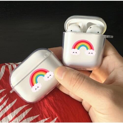Rainbow Case for Apple Airpods 1 2 Pro Case Cartoon Rainbow Soft Silicone Clear Cover for Airpods Case Protective Charging Cover