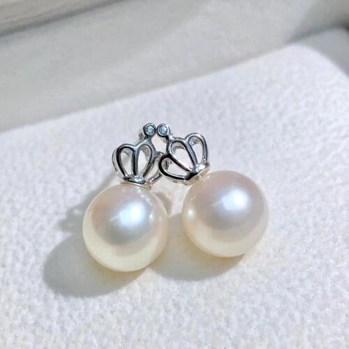 Crown Shape 925 Sterling Silver Earrings Findings Settings Mountings Parts Mounts for Pearls Agate Coral Beads Stones
