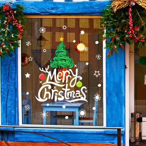 DIYMerryChristmas Decor Christmas Tree Letters Wall Stickers Art Decal Mural Glass Window Wall Sticker Xmas Home Room Decoration
