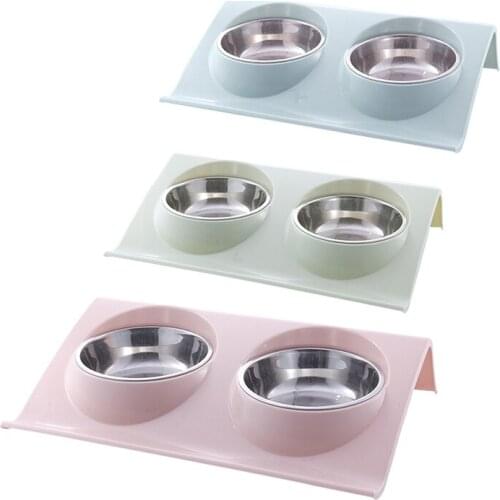 Stainless Steel Double Bowls Food Anti Ants Water Dog Bowl Cat Feeder Cat Pet Bowl