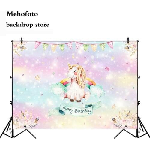 Mehofoto Unicorn Photo Backdrop for Photography Cartoon Birthday Theme Party Backgrounds for Photo Studio Flag White Props 834