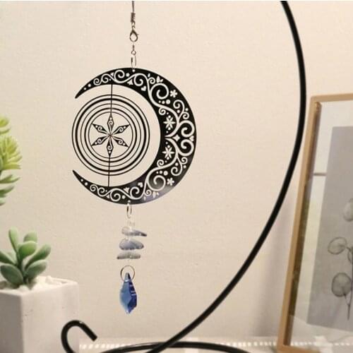 Creative Household Metal Wind Chime Rotating Moon Shape Windbell Hanging Ornament for Bedroom Balcony Children Room