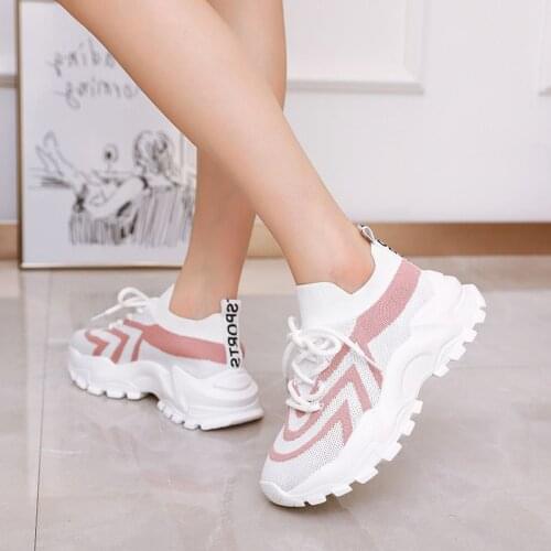 White Platform Sneakers Women Lightweight Running Shoes Women Summer Breathable Sports Fitness Shoes Socks Sneakers For Women