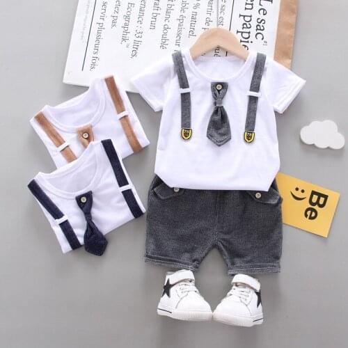 Summer Baby Boys Girls Clothing Sets Infant Toddler Clothes WITH tie T Shirt Shorts 2Pcs Children Kids Cotton Tracksuits sets