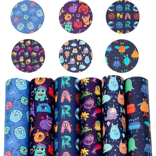 Faux Leather Sheet Rocket Spaceship Robot Pattern Printed Synthetic Leather Fabric For DIY Bag Craft Handmade 22*30cm/pc IBOWS