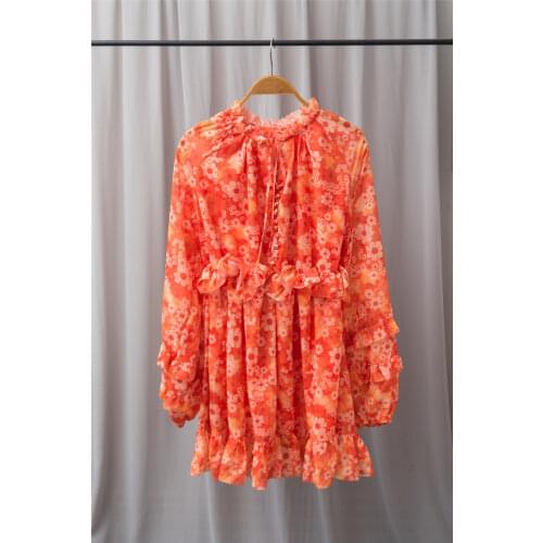 2021 Spring Summer New Floral Stitching Long Sleeve Puff Sleeve Mini Dress