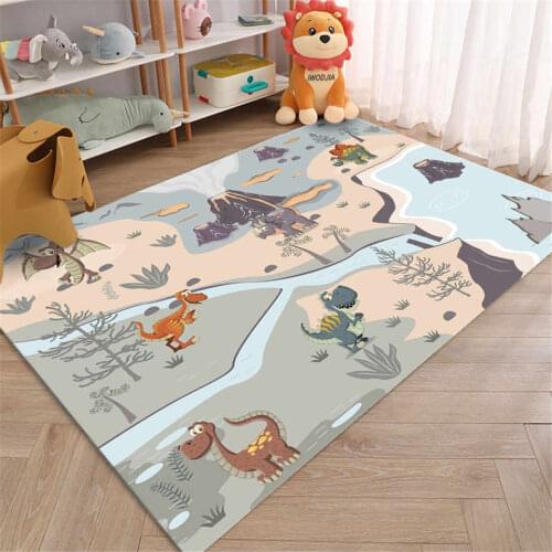 Cartoon Dinosaur Boy Room Rug Machine Washable Rug Soft Flannel Kids Room Floor Mat Anti-slip Bedroom Bedside Rug Crawling Mat