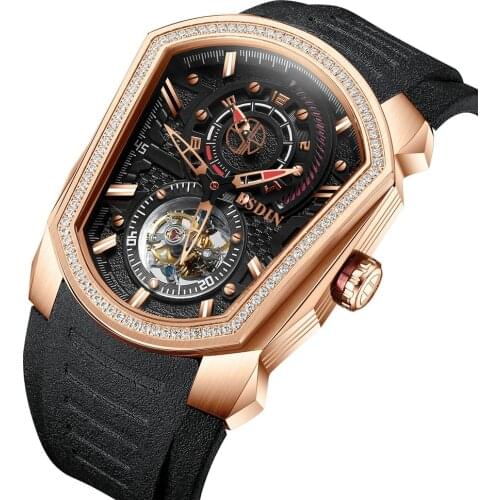 High-end Mens Tourbillon Real Diamond Sapphire Luminous Top Luxury Rubber Strap Sports Man Mechanical Watches Custom Collection