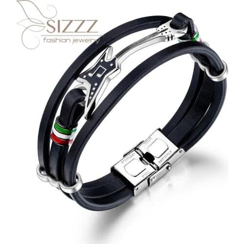 SIZZZ 2019 Fashion punk mens leather street rock electric guitar bracelet&bangles