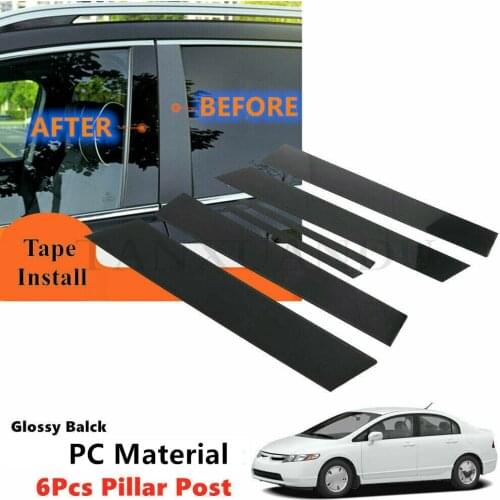 PC 6Pcs Set Fit For Honda Civic VIII FD FA Sedan Saloon 2005-2011 Side Door Window Applique Pillar Post Cover Trim Piano Black A