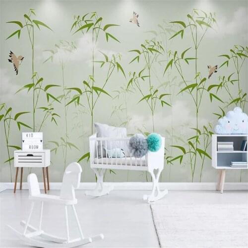 Milofi custom 3D wallpaper mural bamboo flowers and birds ink bamboo hand-painted background wall for living room bedroom decora