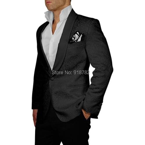New 2017 Custom Made One Buttons Shawl Lapel Black Groom Tuxedos Groomsmen Mens Wedding Suits Best Man Suits With Pants