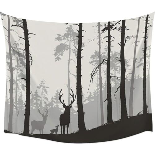 Reindeer Pine Tree Silhouette Tapestry Wall Hanging Home Wall Decor Blanket Bedroom Tapestry Yoga Mat