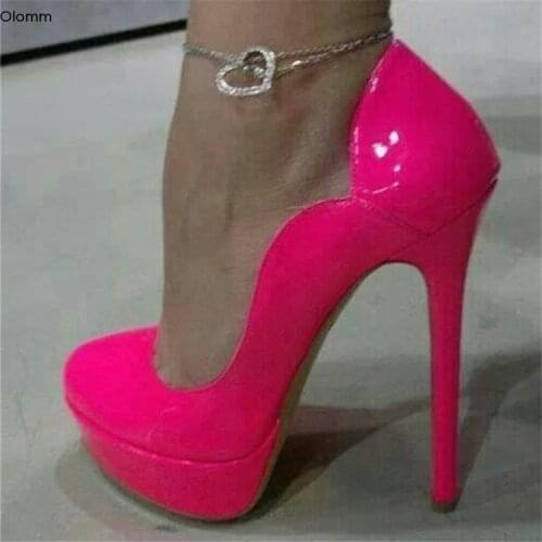 Olomm New Arrival Women Platform Pumps Sexy Thin High Heels Pumps Round Toe Gorgeous Fuchsia Party Shoes Women US Size 5-15