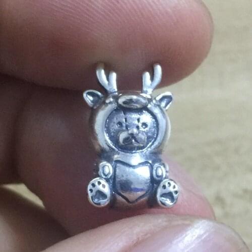 Mistletoe 925 Sterling Silver Elk Bear Charm Bead Fit European Bracelet Jewelry