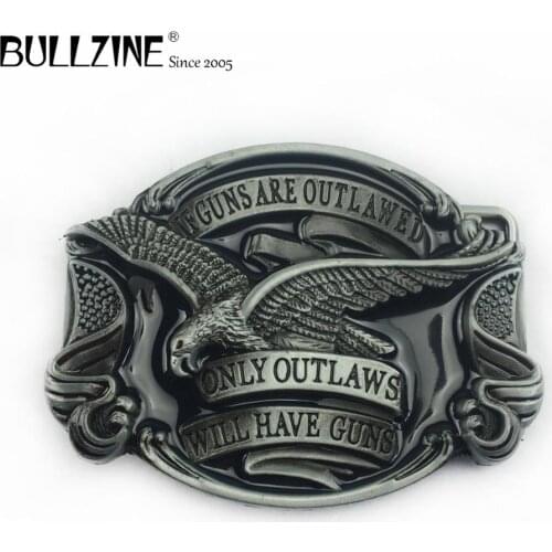 The Bullzine wholesale Eagle belt buckle with pewter finish FP-03155 suitable for 4cm width snap on belt