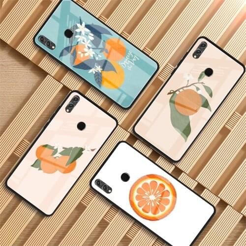 Orange Tempered Glass Phone Case For Huawei P20 P30 P40 P40 Lite Pro Psmart Mate 20 30 Cover Shell