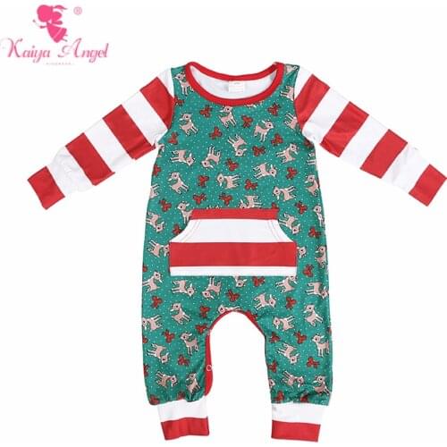 Kaiya Angel Newborn Christmas Party Autumn Ronpers Red White Strips Deer Toddler Girl Boy Winter Long Sleeve Clothes Wholesale