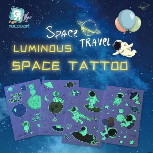 Lovely Space Water Transfer Waterproof Temporary Luminous Tattoo Stickers For Children Boy Halloween Party Gift Fake Tattoos