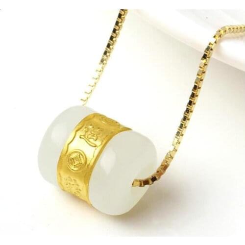 Drop Shipping Hetian Jade Transfer Beads Pendant Gold Jade LuLuTong Necklace Lucky Amulet Lovers Jewelry For Men Women Gift
