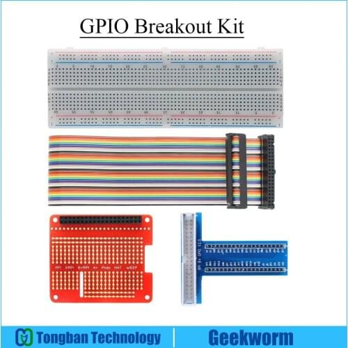 Raspberry pi GPIO Breakout Expansion Kit, T Type Expansion Board + 40pin Rainbow Ribbon Cable + 830 Points Solderless Breadboard